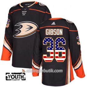 Barn Ishockey Anaheim Ducks Tröja John Gibson 36 Adidas 2017-2018 Svart USA Flag Fashion Authentic